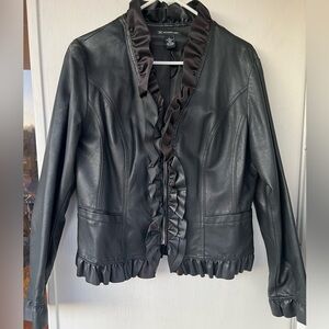 Black Leather Ruffle Jacket